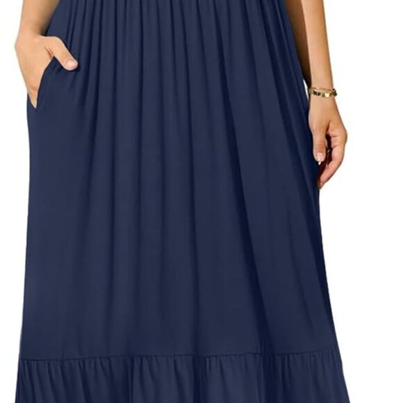 Plus Size Maxi Dress Casual Short Sleeve Tiered Flowing Pockets for Women - Picture 1 of 5